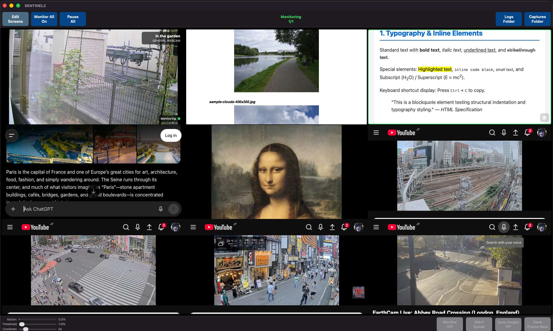 Sentinel showing mixed media sources including images and documents.